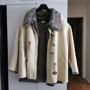 Vintage Hilary Radley Cream and Gray Button-Up Coat
